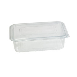 Barquette plastique PET rectangulaire transparente avec couvercle attaché 1700 ml 23 x 17,5 x 6,5 cm - 50 unités