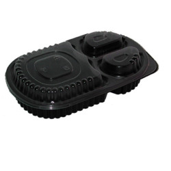 Boite repas plastique PP noire 3 compartiments  235x145mm H40mm 780ml - 400 unités