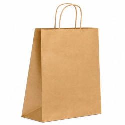 Sac cabas papier kraft brun poignées ficelles  - 28 cm x 12 cm x 31 cm - 200 unités