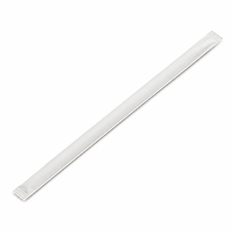 Paille biseautée blanche pour Bubble Tea - emballage individuel  H12mm - 140 unités