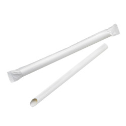Paille biseautée blanche pour Bubble Tea - emballage individuel  H200mm - 100 unités
