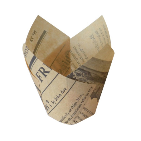 Caissette De Cuisson Forme Tulipe En Papier Brun Ingraissable Impression Journal - 17.5 cm x 17.5 cm x 9 cm - 60 unités