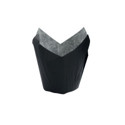 Caissette De Cuisson Forme Tulipe En Papier Noir Ingraissable  - 17.5 cm x 17.5 cm x 9 cm - 60 unités