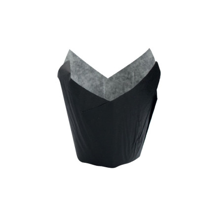 Caissette De Cuisson Forme Tulipe En Papier Noir Ingraissable  - 17.5 cm x 17.5 cm x 9 cm - 60 unités