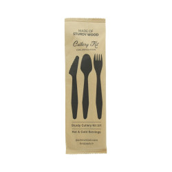 Hercule Kit couverts bois 3 / 1: couteau fourchette cuillère emballage kraft  18,5 cm - 50 unités