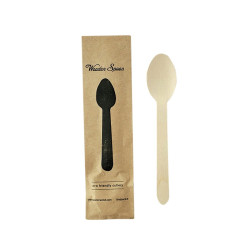 Cuillère en bois emballage papier kraft 16cm - 50 unités