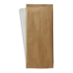Pochette papier beige pour couverts avec serviette blanche 11 x 25 cm - 500 unités
