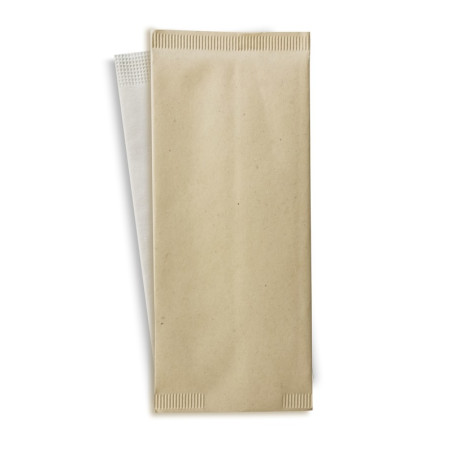 Pochette papier crème pour couverts avec serviette blanche 11 x 25 cm - 500 unités
