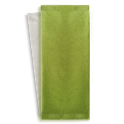 Pochette papier vert pour couverts avec serviette blanche 11 x 25 cm - 500 unités