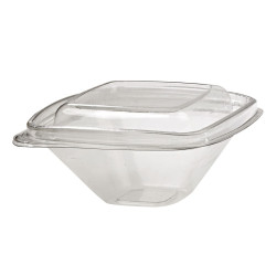 Pot Deli carré PET transparent avec couvercle 250 ml 12,8 x 12,8 x 5,5 cm - 50 unités
