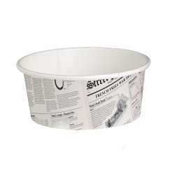 Pot "Deli" rond en carton décor journal 480 ml Diam: 11,4 cm 11,4 x 9,5 x 7,2 cm - 50 unités