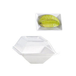 Assiette rectangulaire blanche en pulpe "Eco-Design" 130x85mm H28mm 150ml - 50 unités