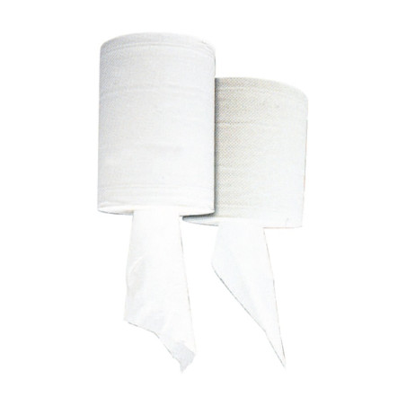 Bobine d'essuyage blanc 2 plis à devidage central Diam: 20 cm 21 x 19 cm - 6 unités