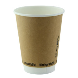 Gobelet en carton kraft à double paroi sans plastique  - 9 cm x 6 cm x 11 cm - 25 unités