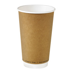 Gobelet en carton kraft à double paroi sans plastique  - 9 cm x 6 cm x 13,6 cm - 25 unités