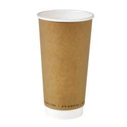 Gobelet en carton kraft à double paroi sans plastique  - 9 cm x 6 cm x 16,1 cm - 25 unités