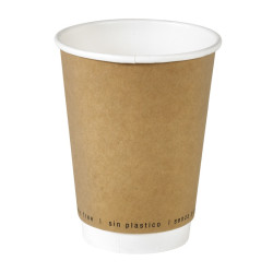 Gobelet Carton Double Paroi Kraft Avec Pla  - 340 ml - 9 cm x 5.8 cm x 11.2 cm - 25 unités