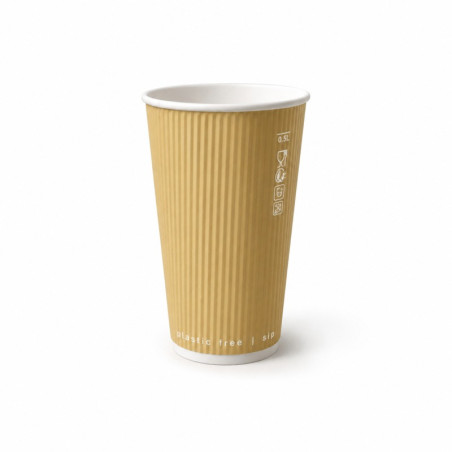 Gobelet Rippley en carton kraft ondulé beige à double paroi  H92mm 230ml - 40 unités