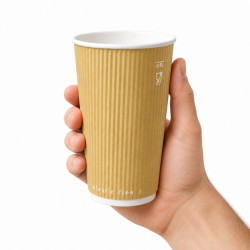 Gobelet Rippley en carton kraft ondulé beige à double paroi  H92mm 230ml - 40 unités