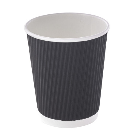 Gobelet Carton Double Paroi Noir "Rippley" - 230 ml - 8 cm x 5.6 cm x 9.2 cm - 25 unités