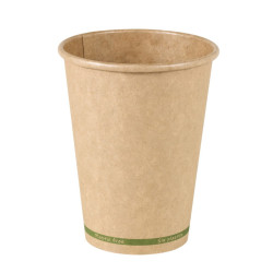 Gobelet Zen en carton kraft brun sans plastique, Waterbased 350ml Ø90mm - 50 unités