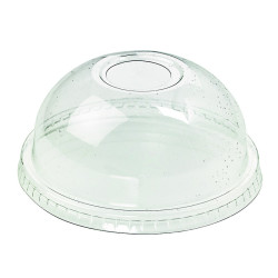 Couvercle PLA dôme transparent avec trou - FK-DLGC12/20 Diam: 9,2 cm 9,2 x 4 cm - 100 unités