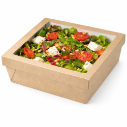 Boîte "Kray" carrée carton brun avec couvercle à fenêtre 3000 ml 26,5 x 26,5 x 5 cm - 25 unités