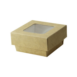 Boîte "Kray" carrée carton brun avec couvercle à fenêtre 200 ml 8,5 x 8,5 x 4 cm - 25 unités