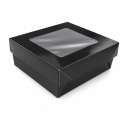 Boîte "Kray" carrée carton noir avec couvercle à fenêtre 13,5 x 13,5 x 5 cm - 25 unités