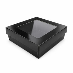 Boîte "Kray" carrée carton noir avec couvercle à fenêtre 15,5 x 15,5 x 5 cm - 25 unités