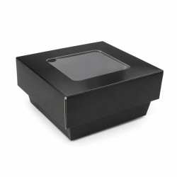 Boîte "Kray" carrée carton brun avec couvercle à fenêtre 85x85mm H40mm 200ml - 25 unités