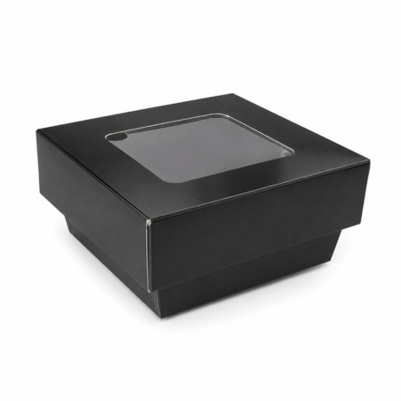 Boîte "Kray" carrée carton brun avec couvercle à fenêtre 85x85mm H40mm 200ml - 25 unités