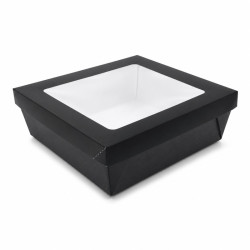 Boîte "Kray" carrée carton noir avec couvercle à fenêtre 245x245mm H80mm 4 200ml - 25 unités