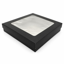 Boîte "Kray" carrée carton noir avec couvercle à fenêtre 265x265mm H50mm 3000ml - 25 unités