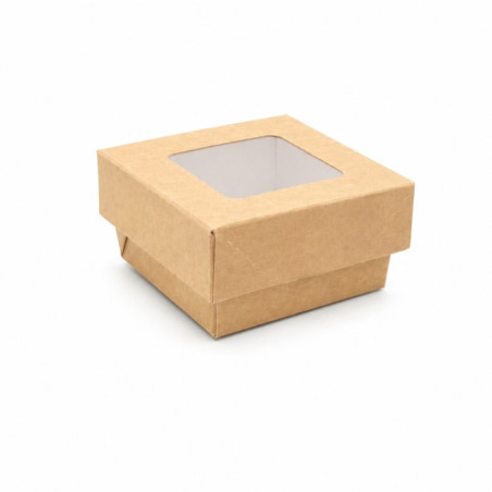 Boîte "Kray" carrée carton brun avec couvercle à fenêtre 85x85x40mm 200ml - 25 unités