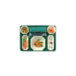 Plateau repas en plastique vert à un couvercle transparent à 7 compartiments et 5 éléments octogon 44 x 32,5 x 5 cm x 50 unités