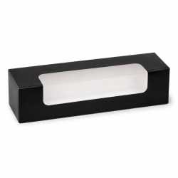 Boîte carton rectangulaire noir 7 macarons avec fenêtre 21,5 x 6,8 x 4,8 cm - 50 unités