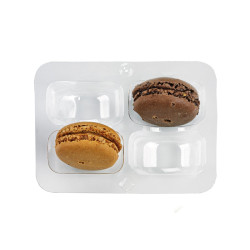 Insert plastique PET transparent 4 macarons (2x2) avec fermeture clipsable 10,8 x 7,4 x 2,3 cm - 50 unités