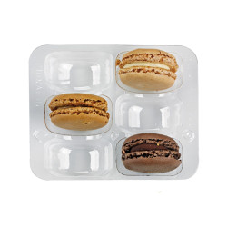 Insert plastique PET transparent 6 macarons (2x3) avec fermeture clipsable 11,8 x 10 x 2,3 cm - 50 unités
