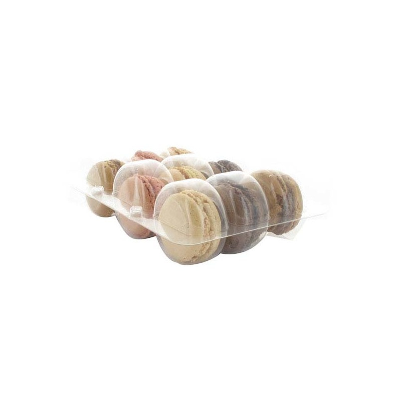 Insert plastique PET transparent 9 macarons (3x3) avec fermeture clipsable 11 x 16 x 2 cm - 25 unités