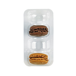 Insert plastique PET transparent pour 4 macarons (1x4) avec fermeture clipsable 12,8 x 6,8 x 2,3 cm - 50 unités