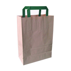 Sac cabas papier brun recyclé anses vertes 20 x 10 x 28 cm - 250 unités