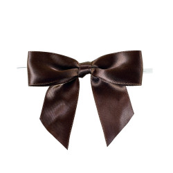 Noeud satin marron avec lien 8,6 cm - 100 unités