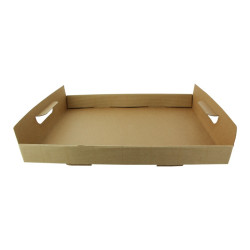 Plateau en carton kraft brun avec poignées  310x310, H42 mm - 50 unités
