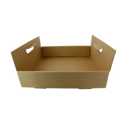 Plateau en carton kraft brun avec poignées  320x320, H74 mm - 50 unités