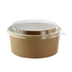 Combo Saladier en carton kraft et couvercle PET  - 1250ml - 18,5 cm x 6,5 cm - 25 unités