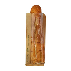 Sac sandwich papier brun à fenêtre en PLA 11 x 4 x 32 cm - 500 unités