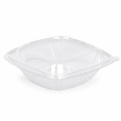 Saladier PET carré transparent 1000 ml 19 x 19 x 7,5 cm - 25 unités