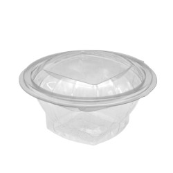 Saladier rond transparent PET avec couvercle attaché 375 ml Diam: 11,6 cm 11,6 x 5,4 cm - 50 unités