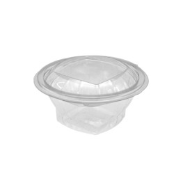 Saladier rond transparent PET avec couvercle attaché 500 ml Diam: 13,5 cm 13,5 x 5,6 cm - 50 unités
